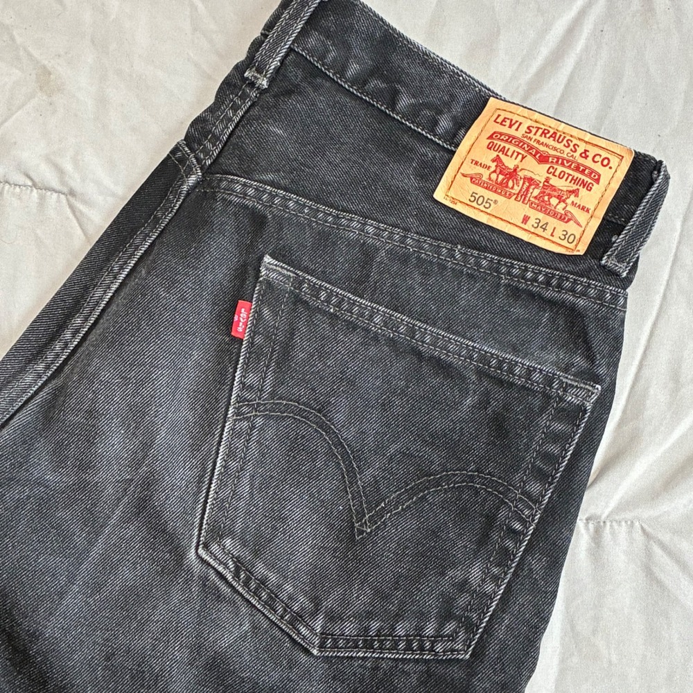 Levis 505 Regular Fit Jeans Mens 34x30 Faded Black Straight Leg Denim Pants